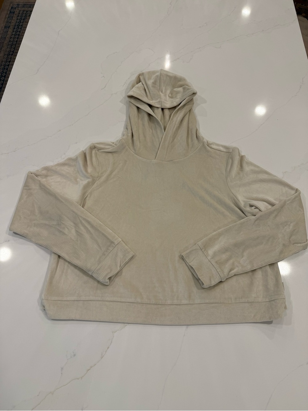 Vuori Haven Hoodie in Bone Cream Crewneck Hoodie Pullover Ribbed Velour - Picture 4 of 12